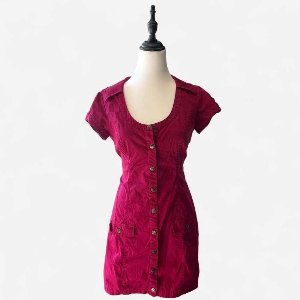 G By Guess Berry Red Utility Button-Front Mini Dress Y2K Small